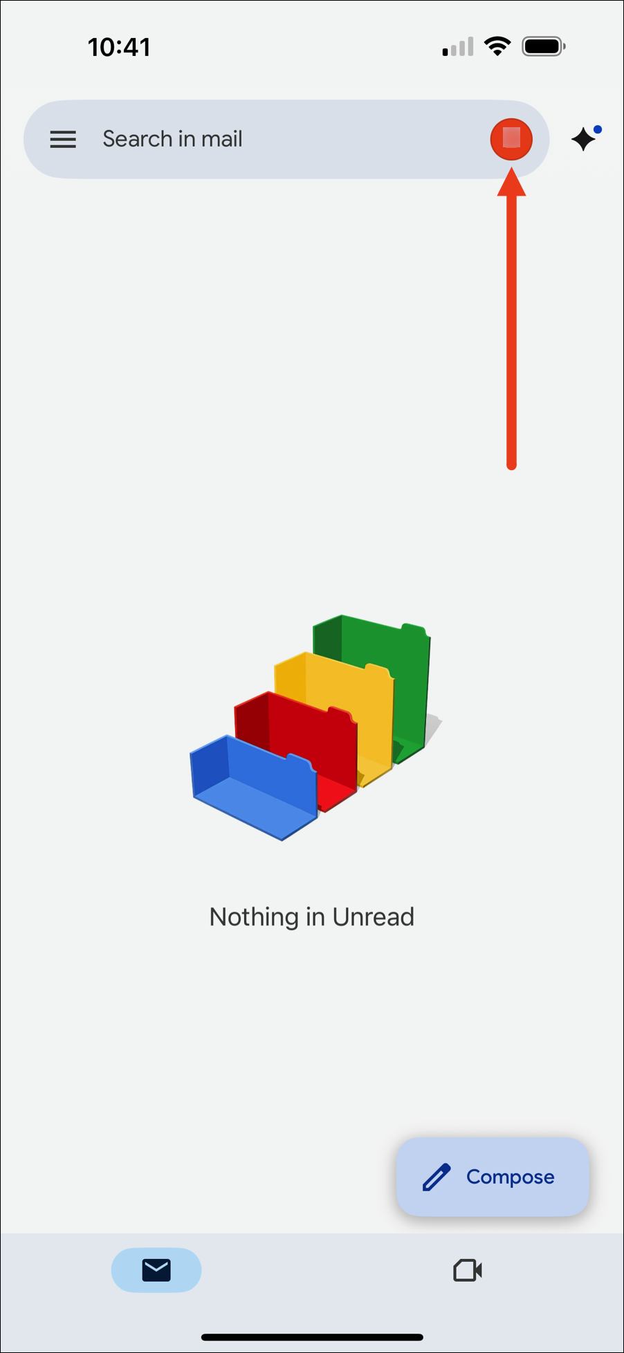 image of the gmail interface with an arrow pointing at the username icon