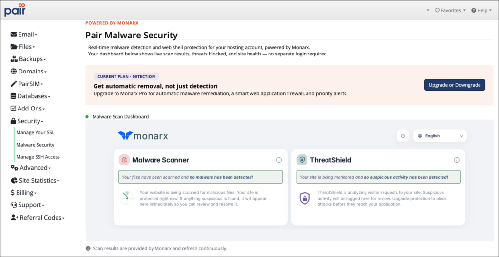 Pair Malware Security legacy dashboard in the Account Control Center